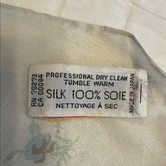 Vintage 80s Liz Claiborne 100% silk Floral cottagecore Sheer white pastel Scarf